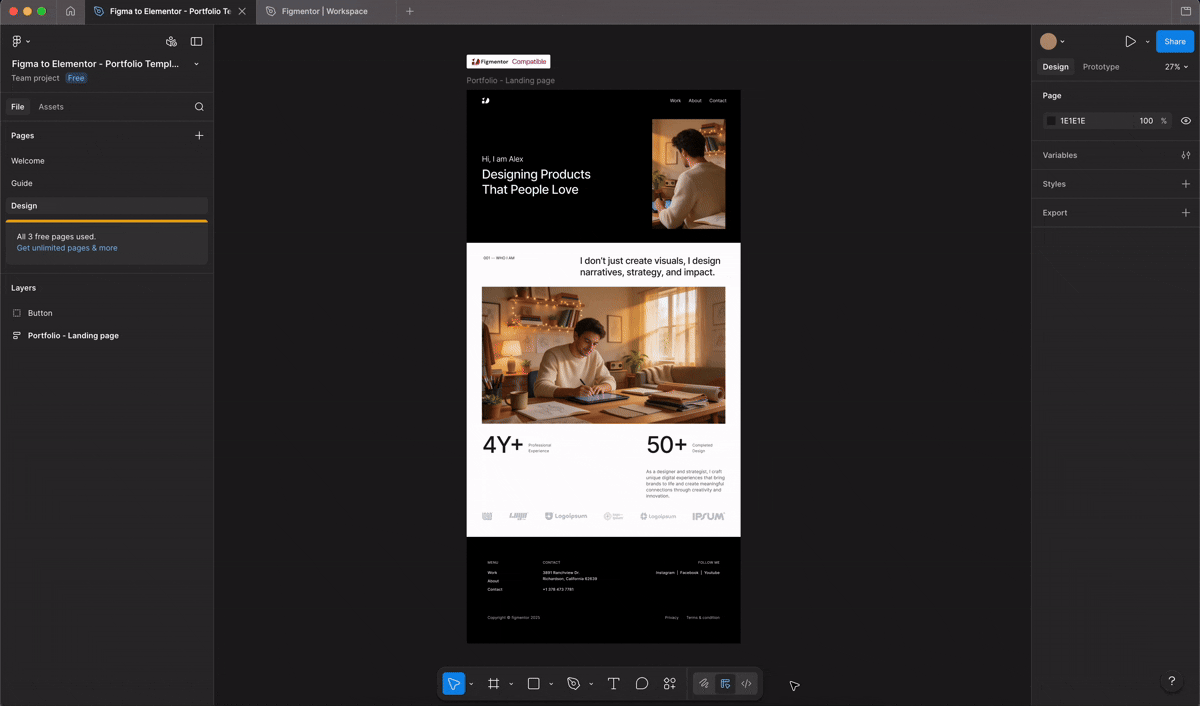Selecting a frame in the Figma canvas